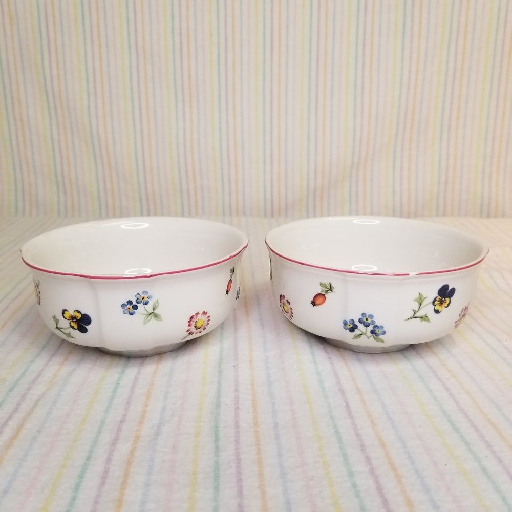 Villeroy & Boch "Petite Fleur" Small White Soup Cereal Bowls Floral Pair